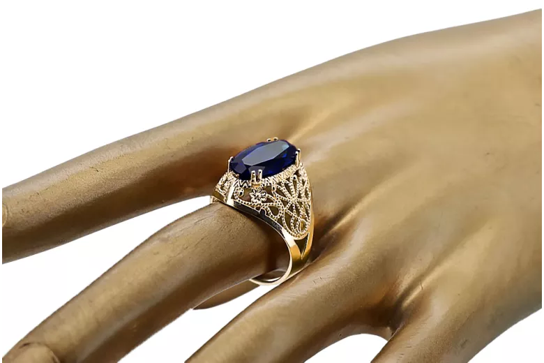 Pierścionek Szafir 14k żółte złoto Vintage unikatowe vrc074y